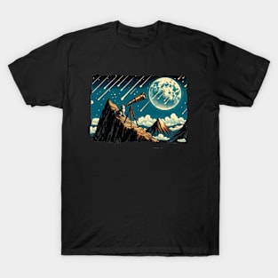 Meteor Watching Hiker Mountain Climbing Stargazing Cat T-Shirt